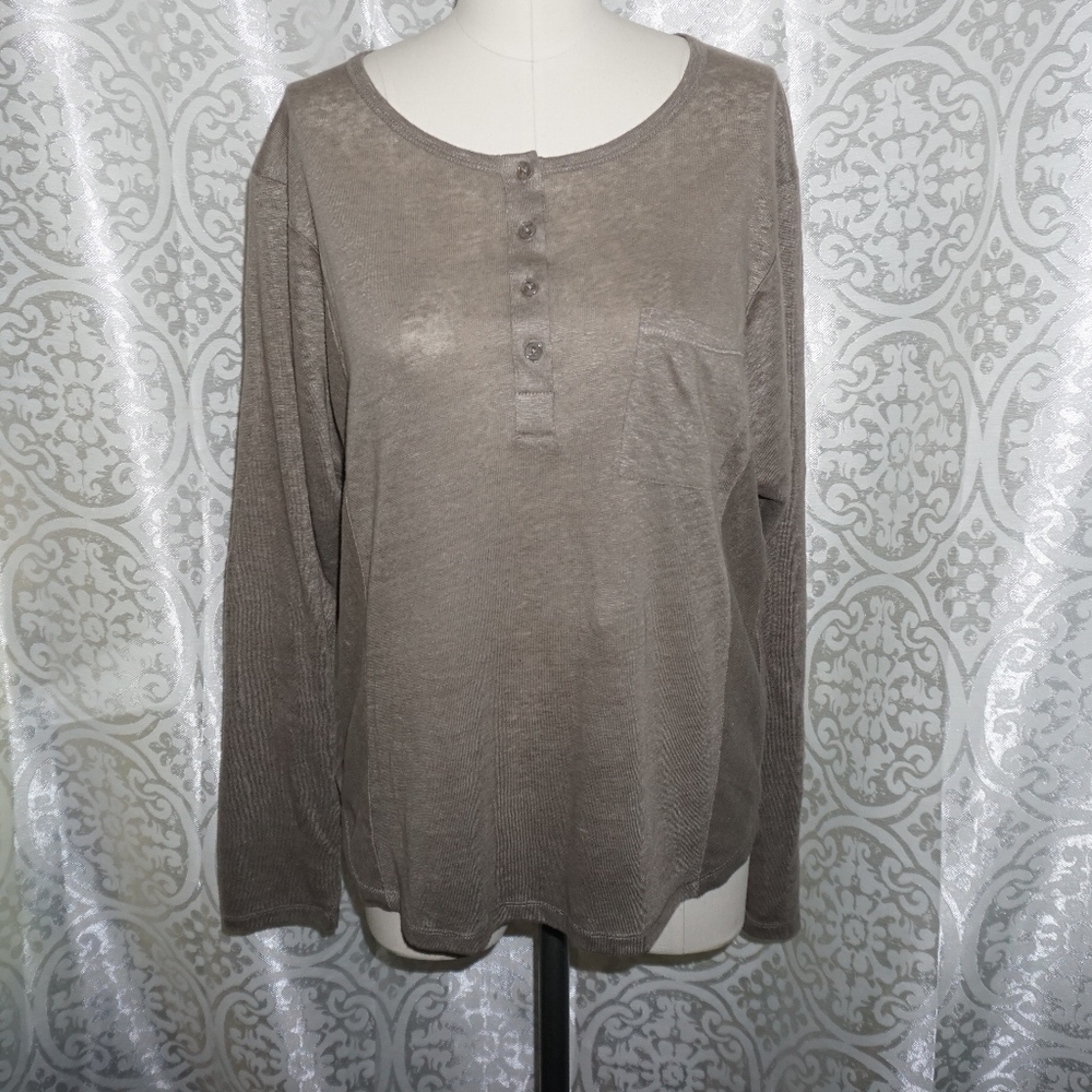 NWT Vince Slub Linen Dolman Henley Long Sleeve - Picture 2 of 5